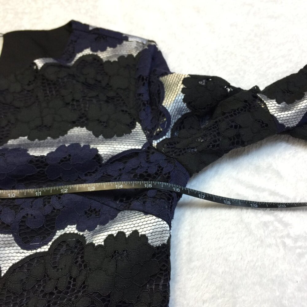 New! Stage of Playlord Dress Sz 1 US 6/S Womans Navy Black Lace 3/4 Bell Sleeve - Picture 8 of 14